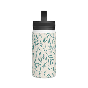 Teal Falling Leaves Handle Lid Water Bottle