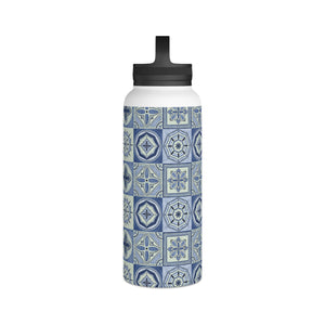 Mediterranean Blue Tile Handle Lid Water Bottle
