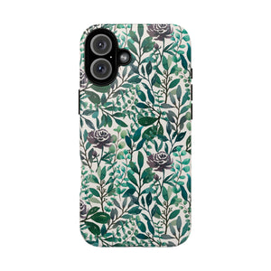 Purple Flowers and Eucalyptus Leaves Phone Case