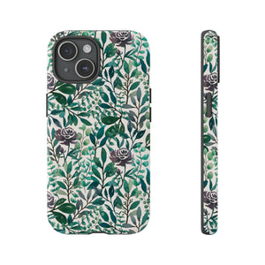 Purple Flowers and Eucalyptus Leaves Phone Case