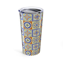 Load image into Gallery viewer, Orange and Blue Tile Travel Mug