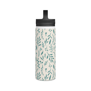 Teal Falling Leaves Handle Lid Water Bottle