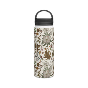 Watercolor Fall Leaves and Flowers Handle Lid Water Bottle