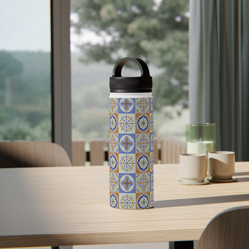 Orange and Blue Tile Handle Lid Water Bottle