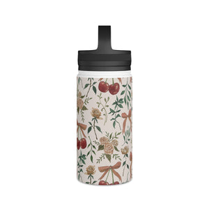 Cherry and Roses Handle Lid Water Bottle