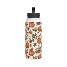 Load image into Gallery viewer, Pumpkin and Fall Flowers Handle Lid Water Bottle
