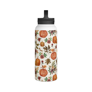 Pumpkin and Fall Flowers Handle Lid Water Bottle