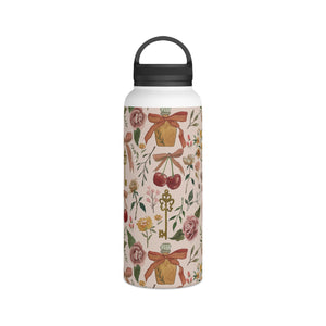 Bows, Flowers and Cherries Handle Lid Water Bottle