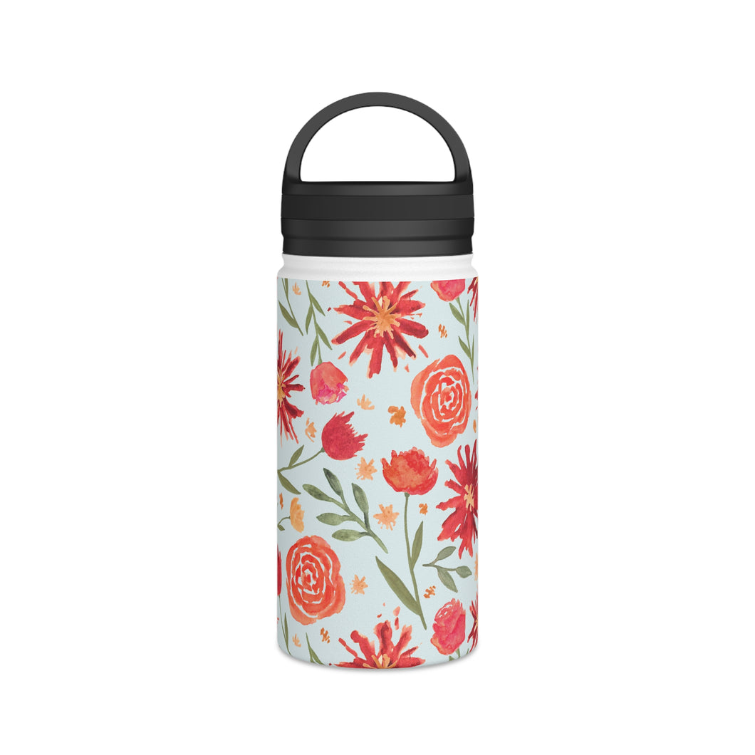 Red Flower Burst Handle Lid Water Bottle