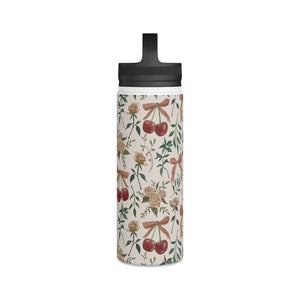 Cherry and Roses Handle Lid Water Bottle
