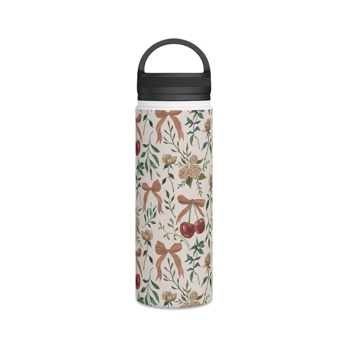 Cherry and Roses Handle Lid Water Bottle