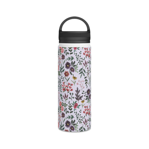 Bright Watercolor Flower - Purple Handle Lid Water Bottle