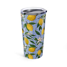 Load image into Gallery viewer, Lemons, Flowers and Stripes Travel Mug
