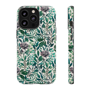 Purple Flowers and Eucalyptus Leaves Phone Case