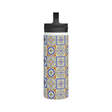 Load image into Gallery viewer, Orange and Blue Tile Handle Lid Water Bottle