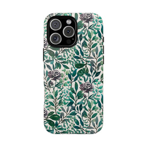 Purple Flowers and Eucalyptus Leaves Phone Case