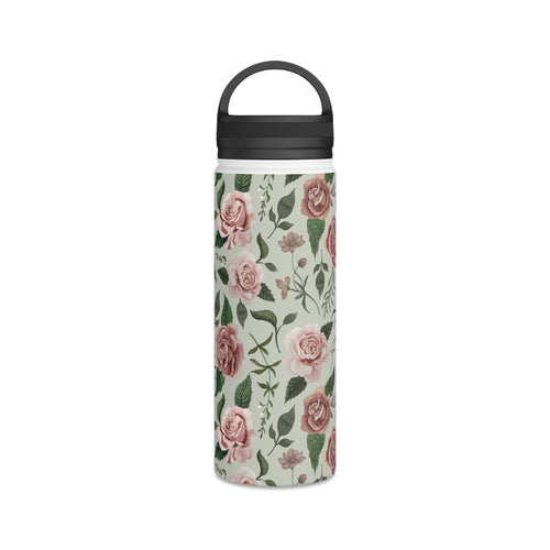 Wild Flower Roses Handle Lid Water Bottle