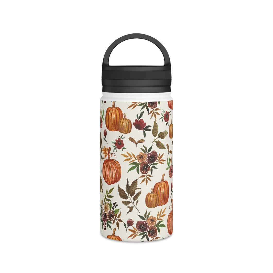 Pumpkin and Fall Flowers Handle Lid Water Bottle