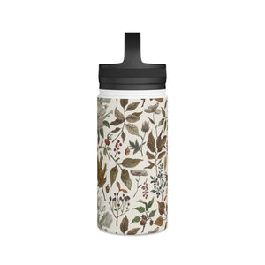 Watercolor Fall Leaves and Flowers Handle Lid Water Bottle