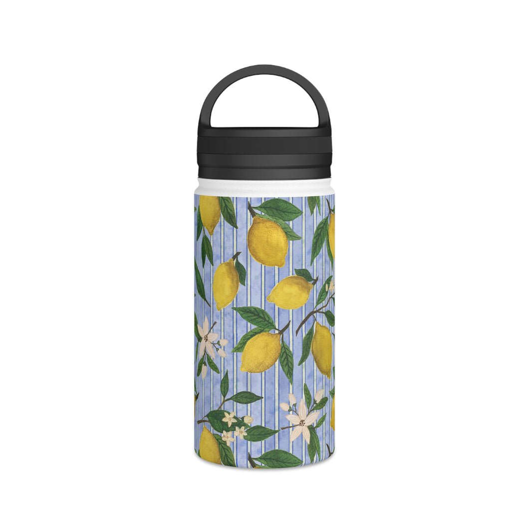 Lemons, Flowers and Stripes Handle Lid Water Bottle