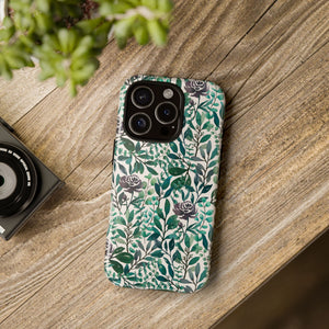 Purple Flowers and Eucalyptus Leaves Phone Case