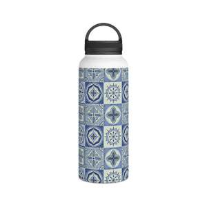 Mediterranean Blue Tile Handle Lid Water Bottle