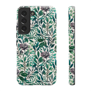Purple Flowers and Eucalyptus Leaves Phone Case