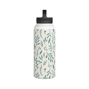 Teal Falling Leaves Handle Lid Water Bottle