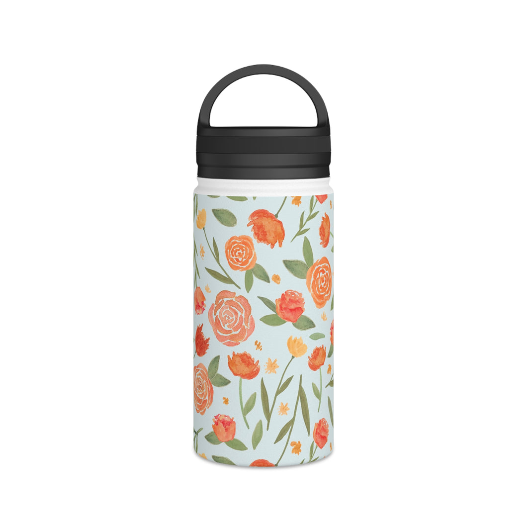 Burnt Orange Floral Handle Lid Water Bottle