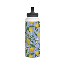 Load image into Gallery viewer, Lemons, Flowers and Stripes Handle Lid Water Bottle