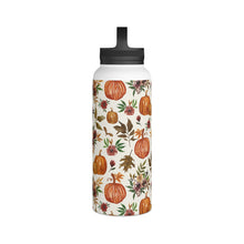 Load image into Gallery viewer, Pumpkin and Fall Flowers Handle Lid Water Bottle