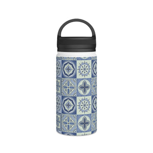 Mediterranean Blue Tile Handle Lid Water Bottle