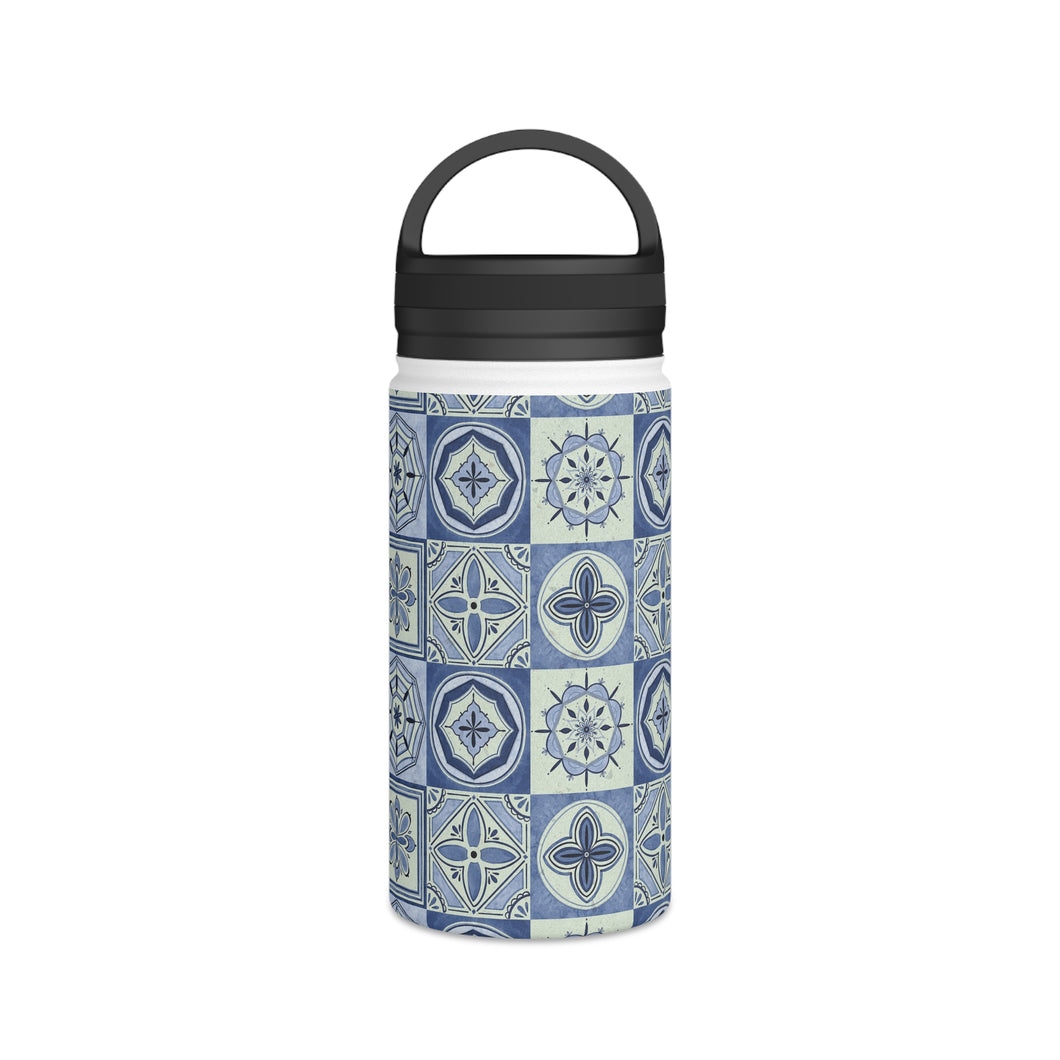 Mediterranean Blue Tile Handle Lid Water Bottle