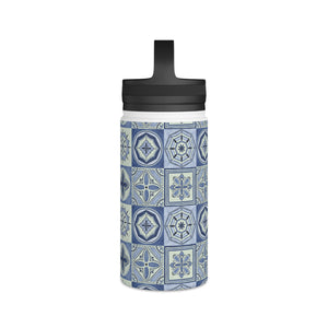 Mediterranean Blue Tile Handle Lid Water Bottle