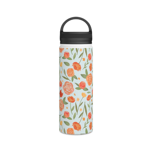 Burnt Orange Floral Handle Lid Water Bottle