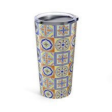 Load image into Gallery viewer, Orange and Blue Tile Travel Mug