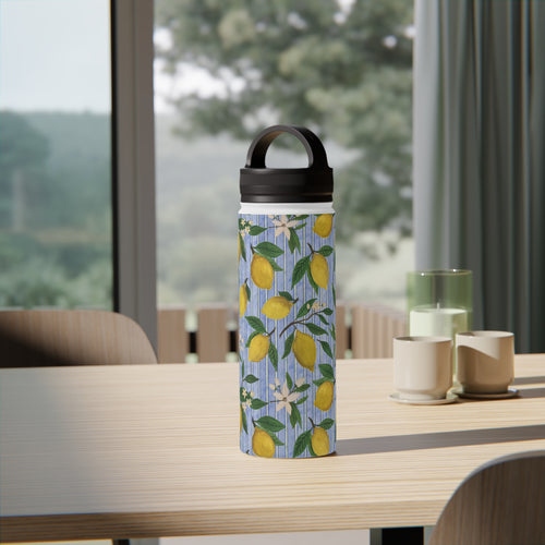Lemons, Flowers and Stripes Handle Lid Water Bottle