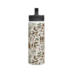 Watercolor Fall Leaves and Flowers Handle Lid Water Bottle