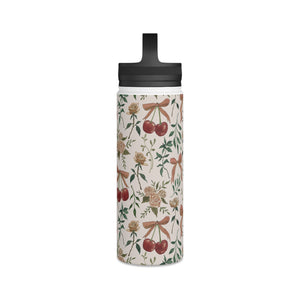 Cherry and Roses Handle Lid Water Bottle