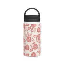 Load image into Gallery viewer, Warm Pink Floral Handle Lid Water Bottle