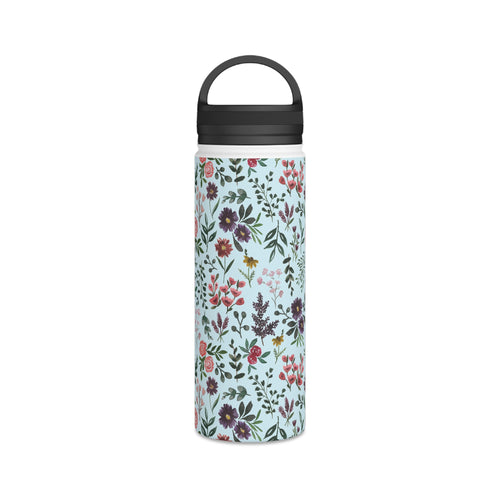 Bright Watercolor Flower - Blue Handle Lid Water Bottle