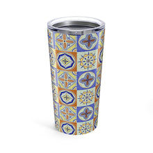 Load image into Gallery viewer, Orange and Blue Tile Travel Mug