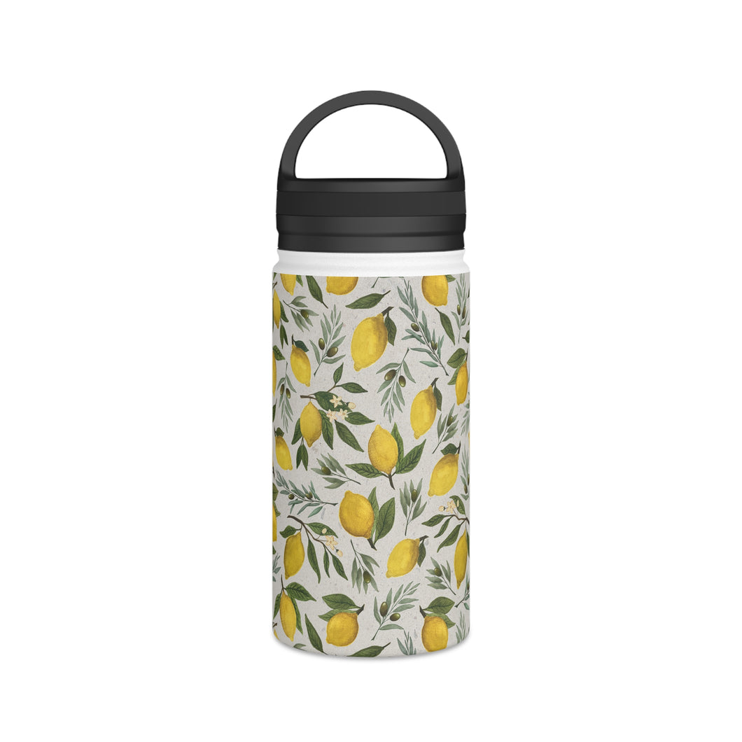 Olive and Lemon Handle Lid Water Bottle
