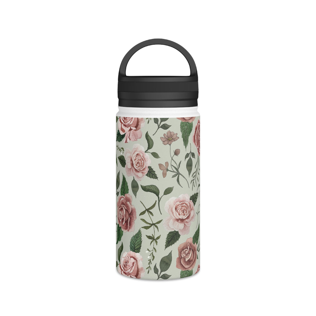 Wild Flower Roses Handle Lid Water Bottle