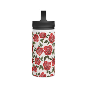 Rose Watercolor Handle Lid Water Bottle