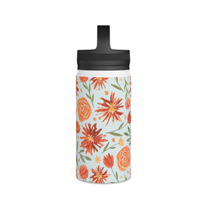 Burnt Orange Flower Burst Handle Lid Water Bottle