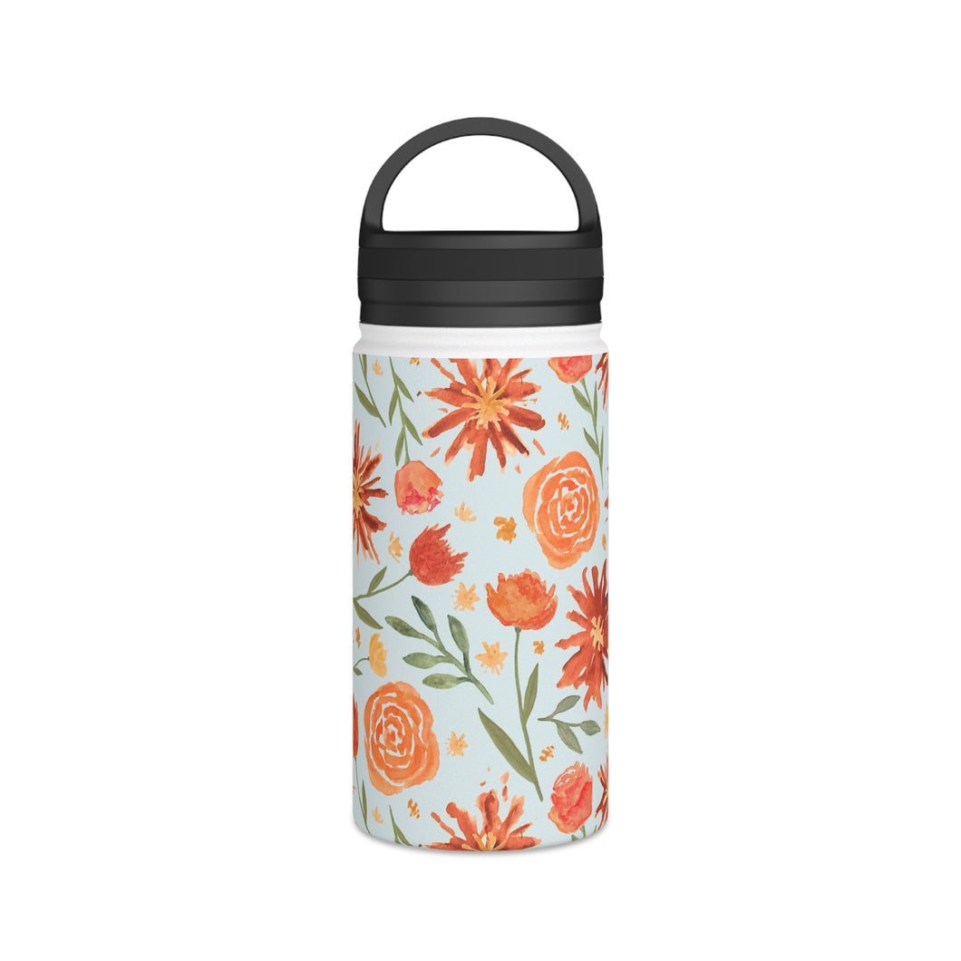 Burnt Orange Flower Burst Handle Lid Water Bottle
