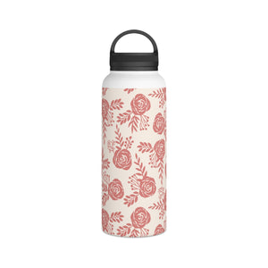 Warm Pink Floral Handle Lid Water Bottle