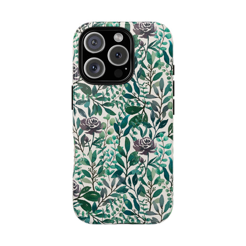 Purple Flowers and Eucalyptus Leaves Phone Case
