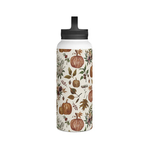 Fall Pumpkins, Flowers and Leaves Handle Lid Water Bottle